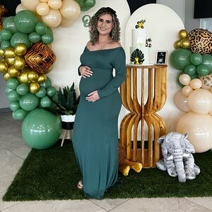 Off Shoulder Fitted Long Sleeve Maternity Gown for Photography, Baby Shower
